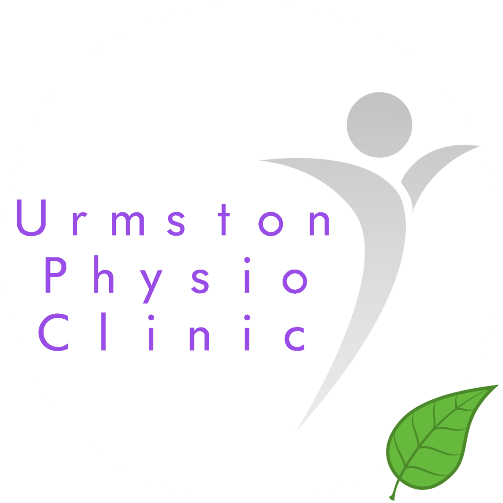 Urmston Physio Clinic logo featuring a leaf denoting eco-friendliness